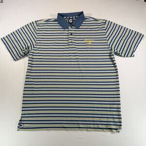 FootJoy FJ Golf Polo Shirt Mens XL Blue Yellow Stripe Robert Trent Jones